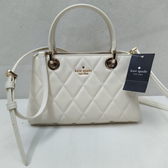 Kate Spade Carey White Smooth Leather Quilted Double Handles Satchel Bag - NWT - Picture 1 of 16